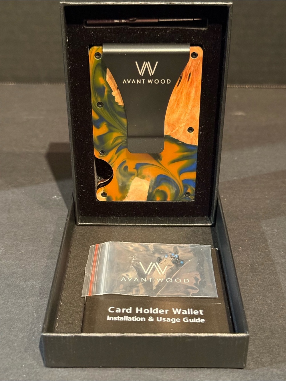 Avant wood Card Holder Wallet - Orange & Green Resin Wood